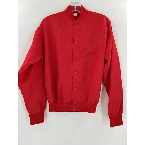 Vintage Red Russell Varsity Snap Jacket Nylon Lightweight Windbreaker SMALL - Picture 1 of 10